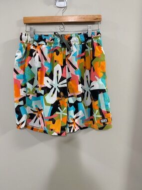 Saxx Ballpark Pouch Oh Buoy 2N1 Multicolor Abstract Floral Swim Shorts. Large